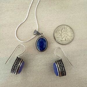 Blue Stone Pendant and Earrings Set